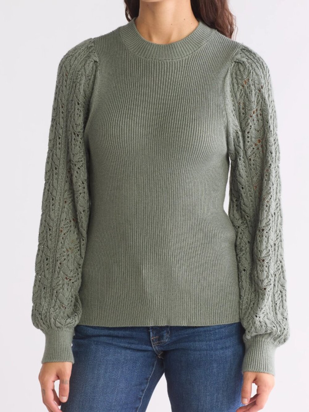 Splendid Palmer Knit Sweater with Crochet Sleeves NWOT